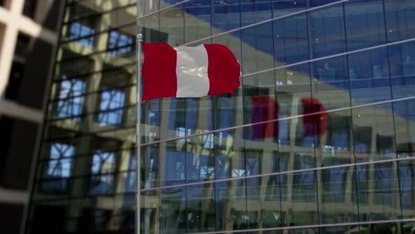 Peru Flag Waving On A Skyscraper Building