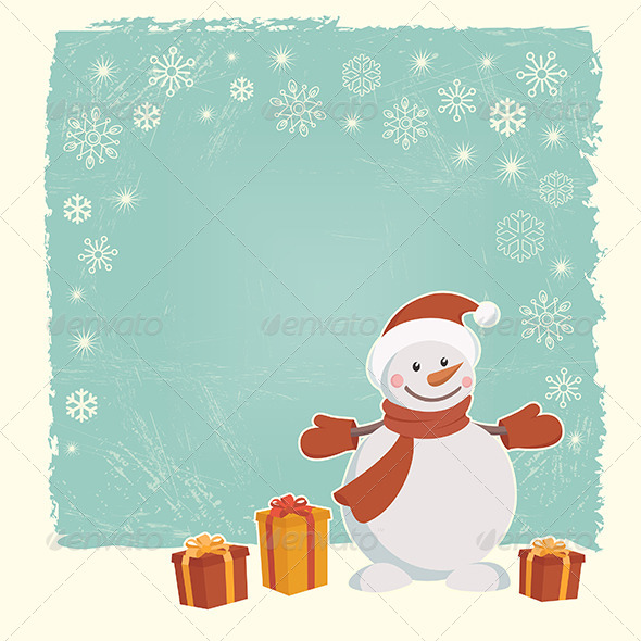 Retro Christmas Card with Snowman