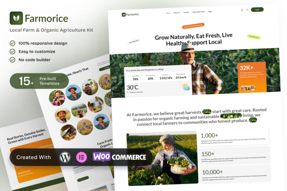 Farmorice - Local Farm and Organic Agriculture Elementor Template Kit for Eco-Friendly Produce