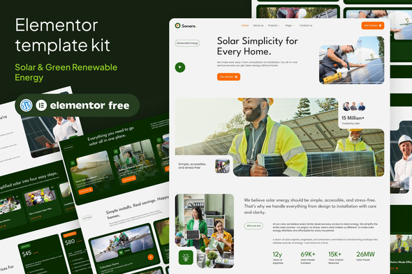 Sonare - Solar & Renewable Energy Elementor Template Kits
