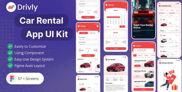 Drivly - Car Rental App UI Kit Template