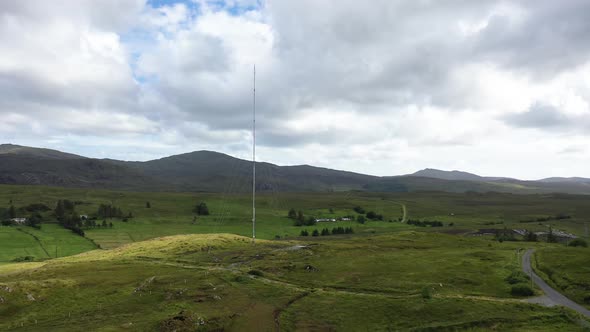 Aerial View of Transmitter Tower on an Agricultural Field in the Irish Highlands By Glenties in
