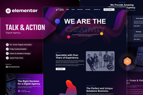 Talk & Action - Colorful Digital Agency Elementor Template Kit