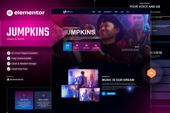 Jumpkins - Music & Event Elementor Pro Template Kit
