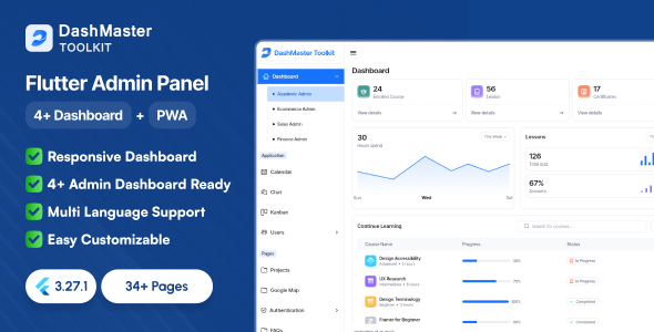 DashMaster Toolkit – Flutter Admin Dashboard with PWA & Multi-Platform Support