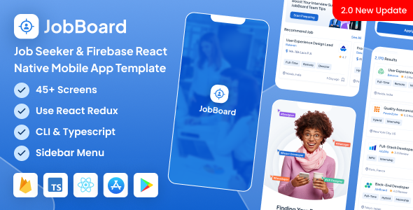 JobBoard - Job Seeker Firebase React Native CLI Mobile App Template