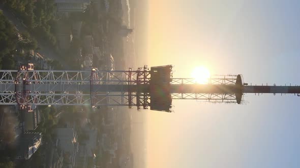 Vertical Video  TV Tower in the Morning at Dawn in Kyiv Ukraine