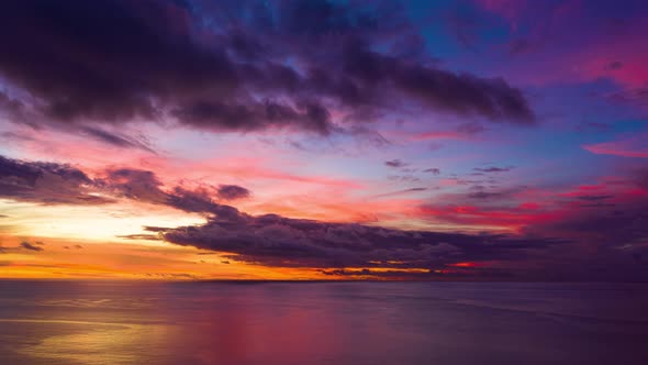 Sensational colors during a dramatic sunset in Fiji, drone timelapse, aerial 4K