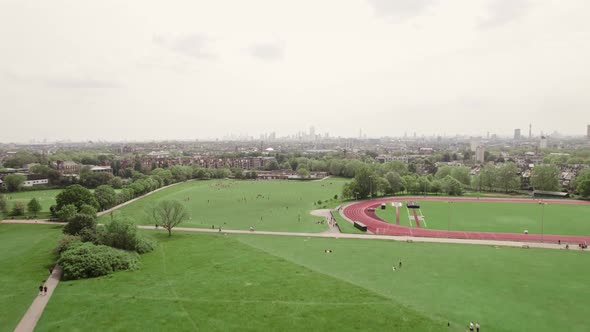 London City Aerial View from Parliament Hill Flying by around Belsize Park, Kentish Town, Chalk Farm