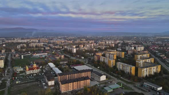 Drone Aerial View City Uzhgorod in the Residential Area in Zakarpattya