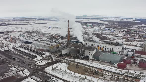 Sugar Factory. Processing Beets in the Winter. Aero