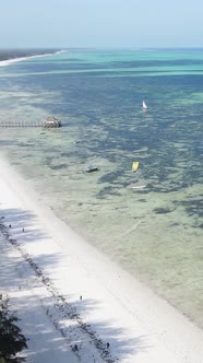 Tanzania  Vertical Video of the Ocean Near the Coast of Zanzibar Slow Motion