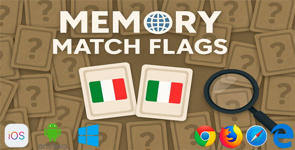 Memory Match Flags - HTML5 Game (Phaser 3) - 1000 Levels