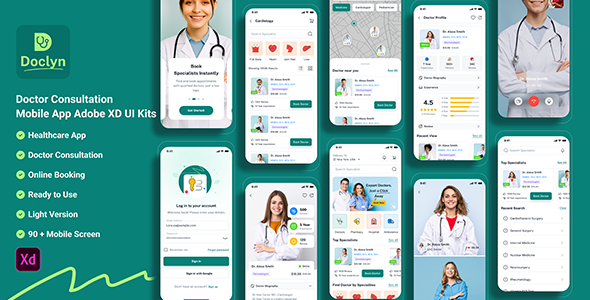 Doclyn – Doctor Consultation Mobile App Adobe XD UI Kits