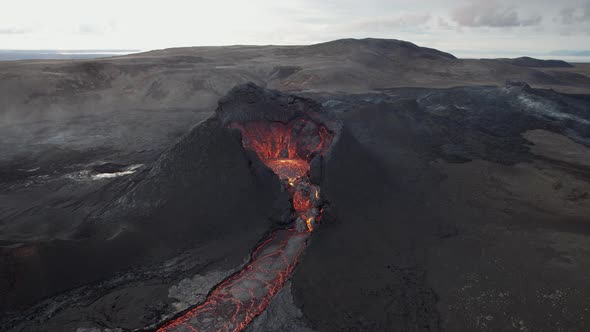 Cooling Lava Flow From Erupting Fagradalsfjall Volcano In Reykjanes Peninsula Iceland