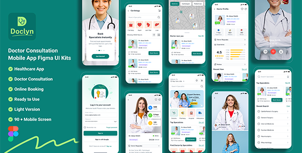 Doclyn – Doctor Consultation Mobile App Figma UI Kits