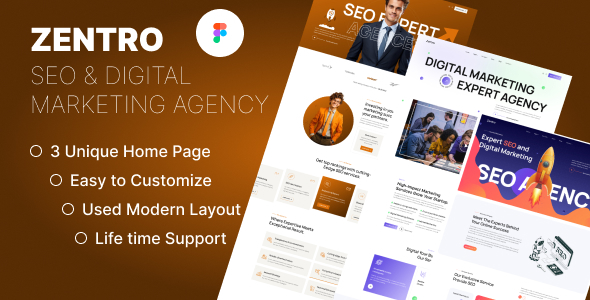 Zentro – Modern SEO & Digital Marketing Agency Figma UI Kit