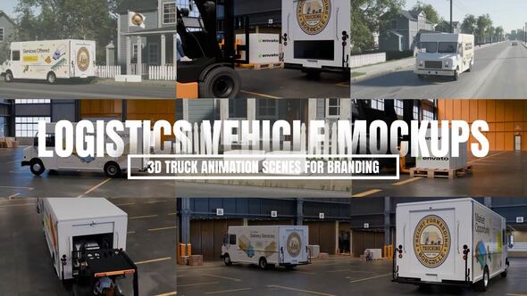 Logistics Vehicle Mockups – 3D Truck Animation Scenes for Branding