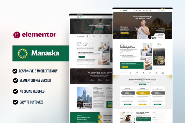 Manaska – Hajj & Umrah Tour Agency Elementor Template Kit