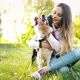 Beautiful Woman Walking Cute Dog in Nature - VideoHive Item for Sale