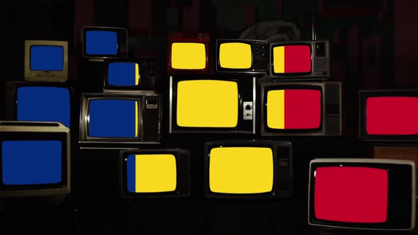 Romania Flag and Retro TVs.