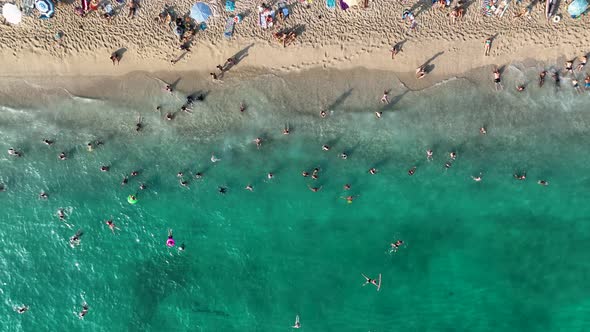 People swim in the azure sea aerial view 4 K Turkey Alanya