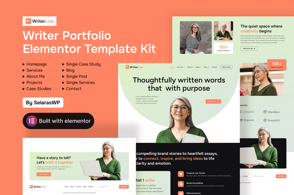 WriterLine - Writer Portfolio Elementor Template Kit