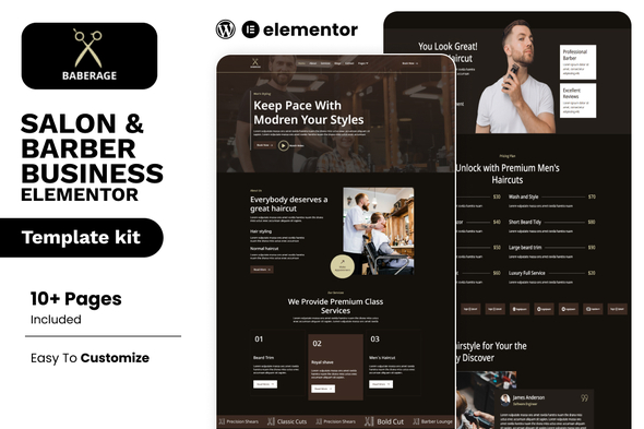 Baberage – Barber & Hairdresser Shop Elementor Template Kit