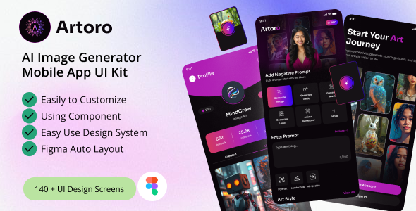 Artoro - AI Image Generator Mobile App UI Kit