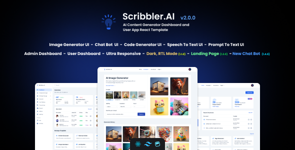Scribbler.AI - AI Content Generator Dashboard and User App React Template