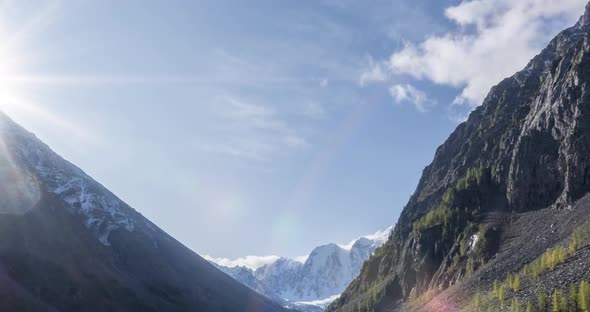 Mountain Lake Timelapse at the Summer or Autumn Time. Wild Nature and Rural Mount Valley. Green