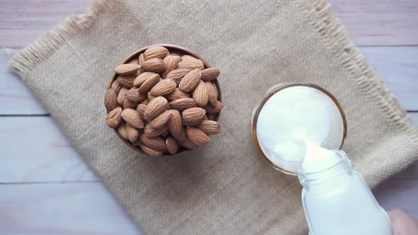 Almond Nut and Milk on Table