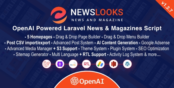 NewsLooks | OpenAI Powered Laravel News & Magazines Script