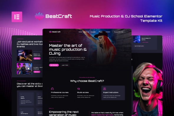 Beatcraft - Music Production & DJ School Elementor Template Kit