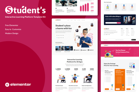 Students -  Online e-Course Elementor Template Kit