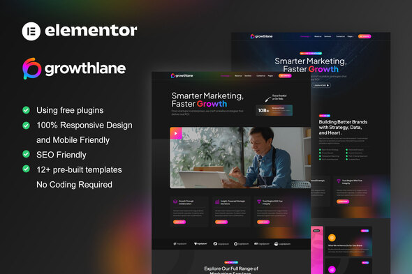 GrowthLane - Digital Marketing Agency Elementor Template Kit