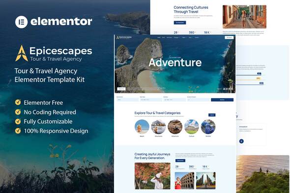 EpicEscapes - Tour & Travel Agency Elementor Template Kit