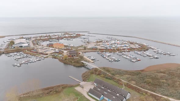 Aerial Footage Of Brondby Havn Harbour In Copenhagen On A Cloudy Day 