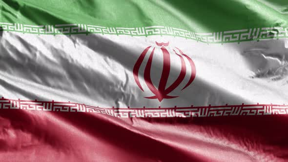 Iran textile flag waving on the wind. 10 seconds loop.