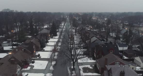This video is about an aerial of a middle class neighborhood in Detroit in the winter. This video wa