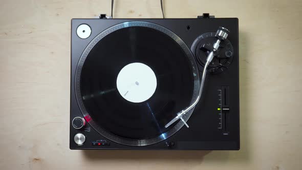 Black Modern Turntable with Rotating LP Record