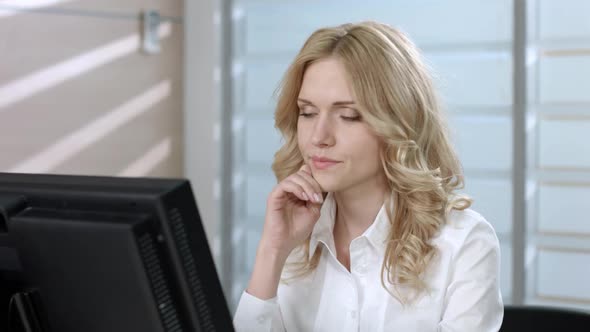 Tired Business Woman Drinking Coffee.