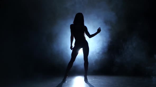 Silhouette Bodybuilding Girl Posing in Studio