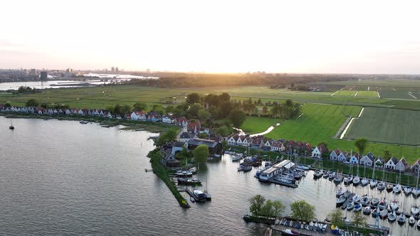 Durgerdam Local Dyke Village with Old Traditional Wooden Houses in the North of Amsterdam