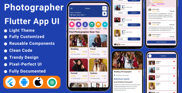 Photographer Booking Flutter App Template | Photography, Event, Wedding & Studio Booking