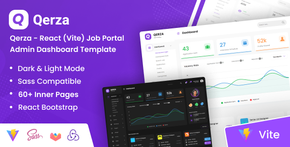 Qerza - React (Vite) Job Portal Admin Dashboard Template