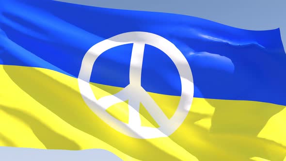 Peace Sign on Ukrainian Flag Ukraine War on Blue Clear Sky