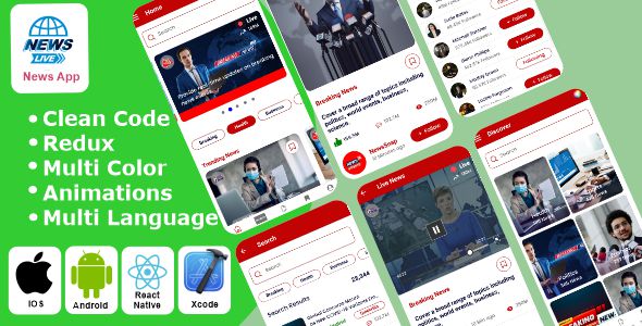 News App - Breaking News | Analysis | Live News | World News React Native iOS/Android App Template