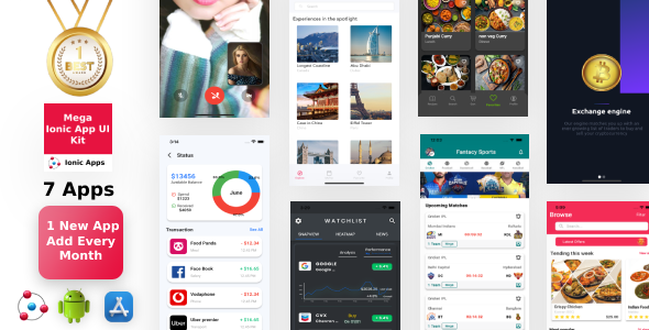 Mega Ionic Kit 7 Apps in 1 Template | Scratch Files | Get Every month 1 App | Life Time Update