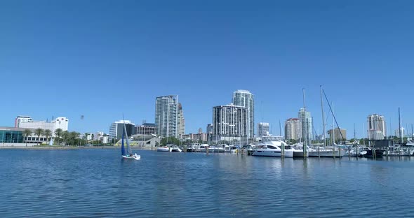 4K Video of Sailboat Sailing Past Yachts in Downtown St Petersburg Marina